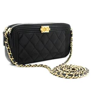 CHANEL Boy Black Caviar Wallet On Chain WOC Double Zip Shoulder n35