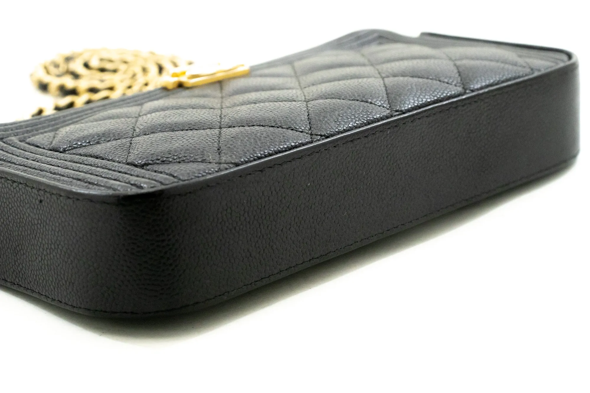 CHANEL Boy Black Caviar Wallet On Chain WOC Double Zip Shoulder n35