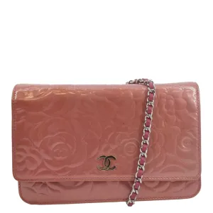 CHANEL Camellia Wallet On Chain Leather Crossbody Bag Pink
