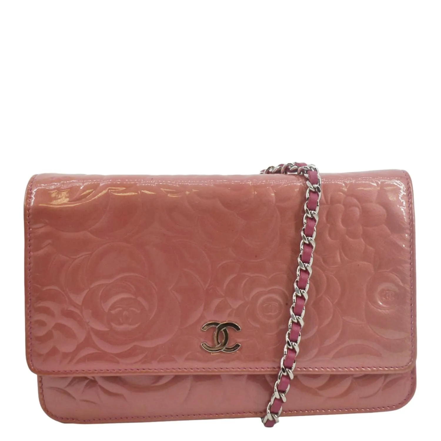 CHANEL Camellia Wallet On Chain Leather Crossbody Bag Pink