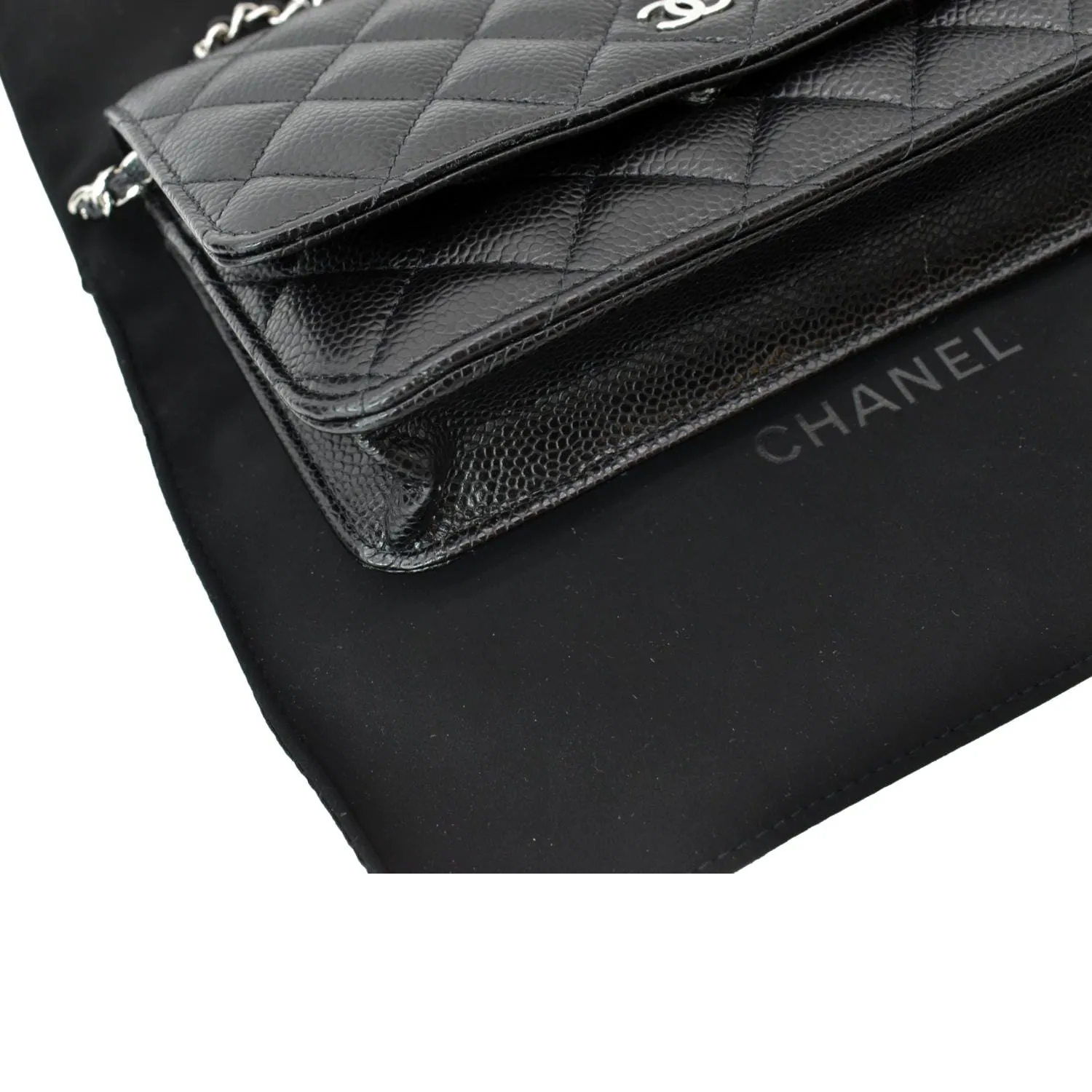 CHANEL CC WOC Leather Wallet On Chain Crossbody Bag Black