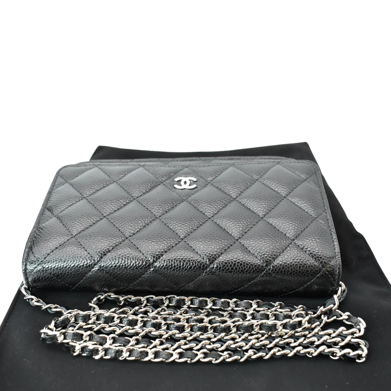CHANEL CC WOC Leather Wallet On Chain Crossbody Bag Black