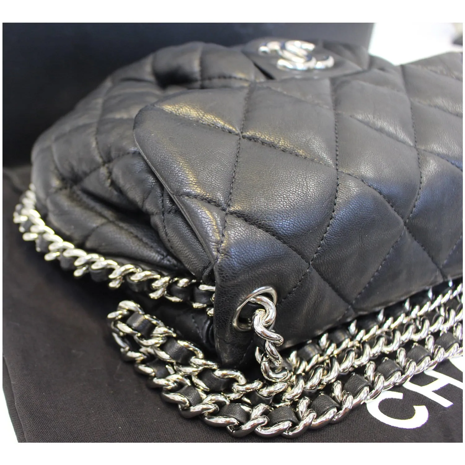 CHANEL Chain Around Quilted Leather Flap Shoulder Crossbody Bag Black