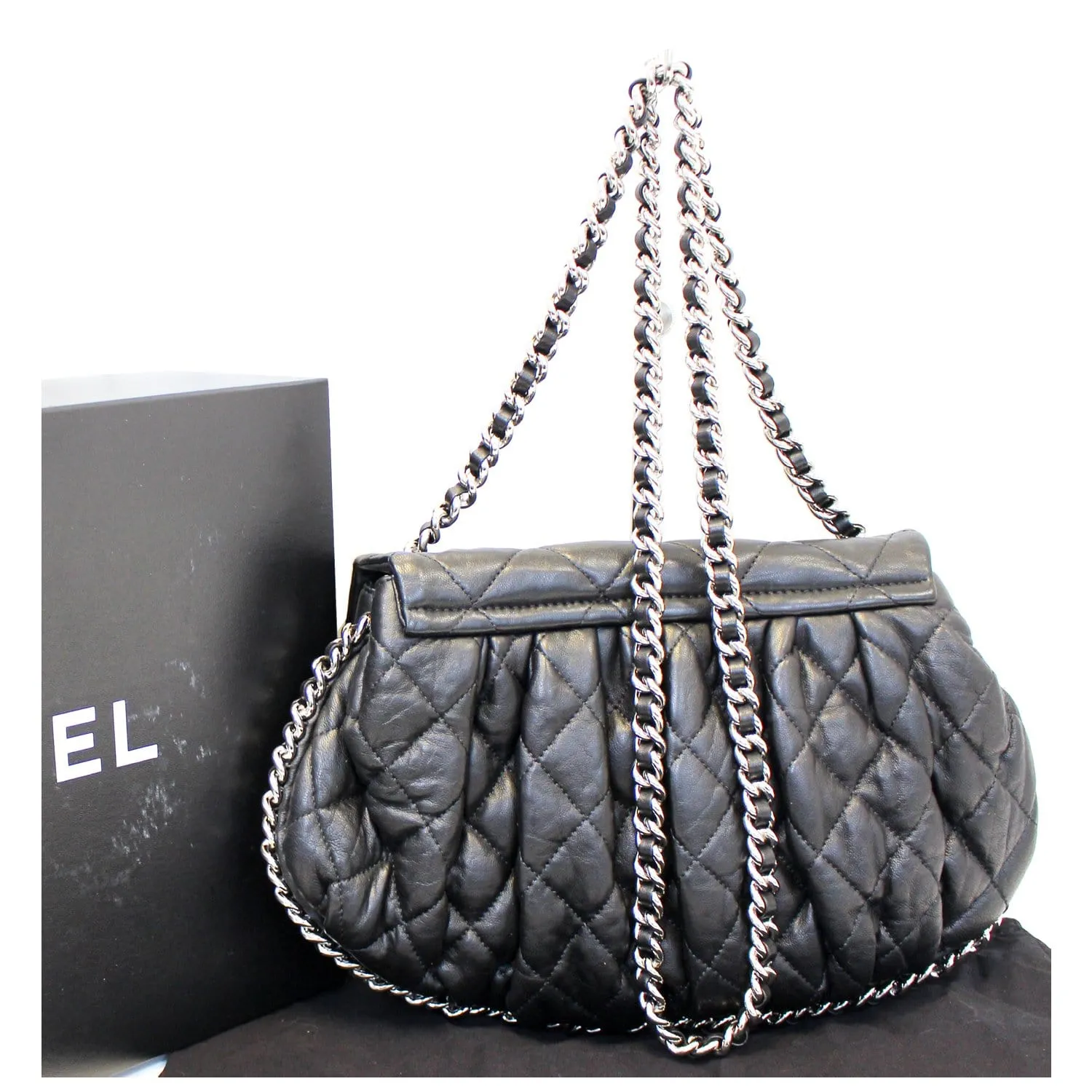 CHANEL Chain Around Quilted Leather Flap Shoulder Crossbody Bag Black