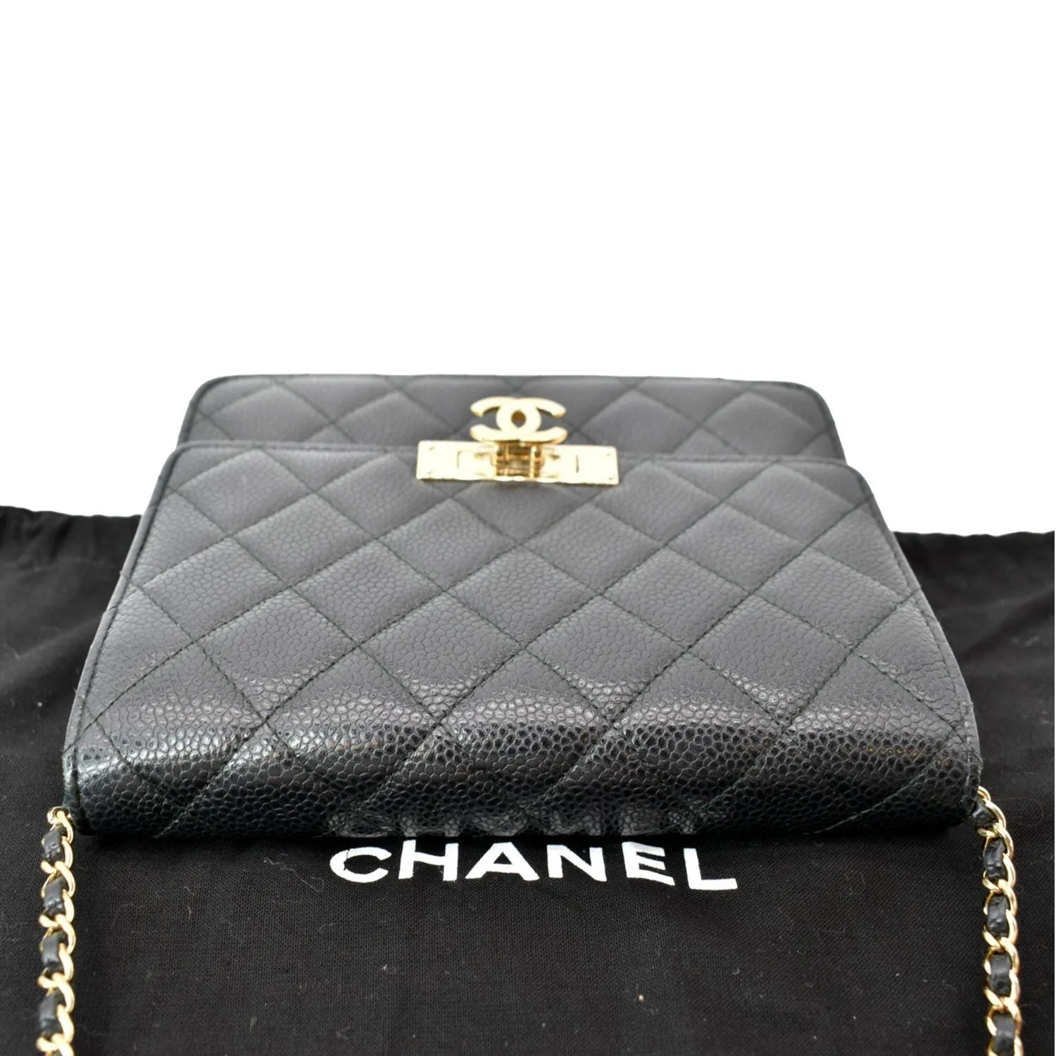 CHANEL Golden Class Caviar Leather Wallet on Chain Bag Black
