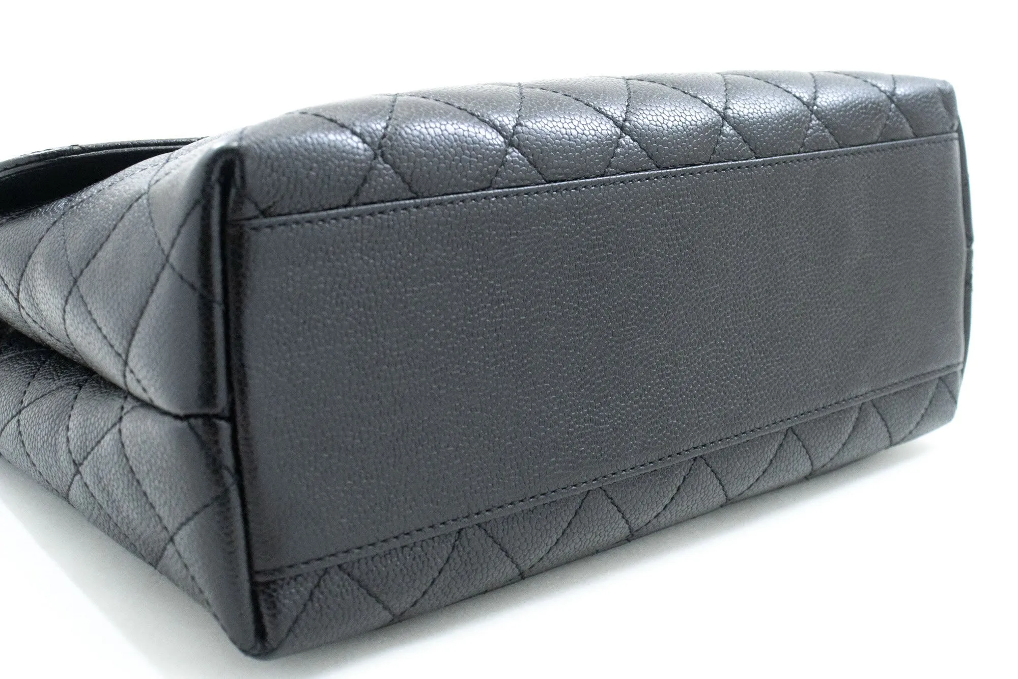 CHANEL Grained Calfskin Handbag Top Handle Bag Kelly Black Flap p08
