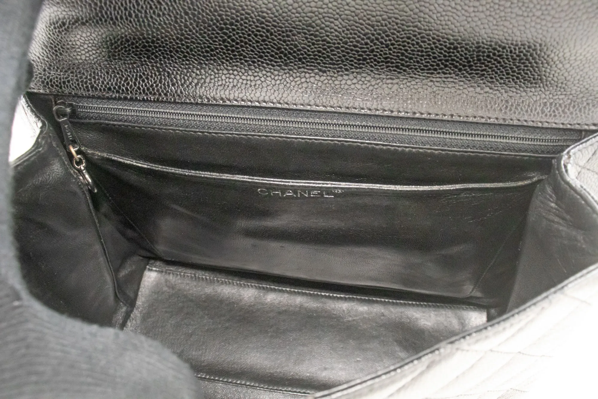 CHANEL Grained Calfskin Handbag Top Handle Bag Kelly Black Flap p08
