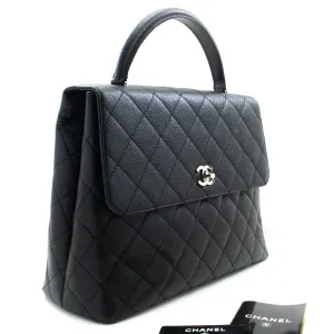 CHANEL Grained Calfskin Handbag Top Handle Bag Kelly Black Flap p08