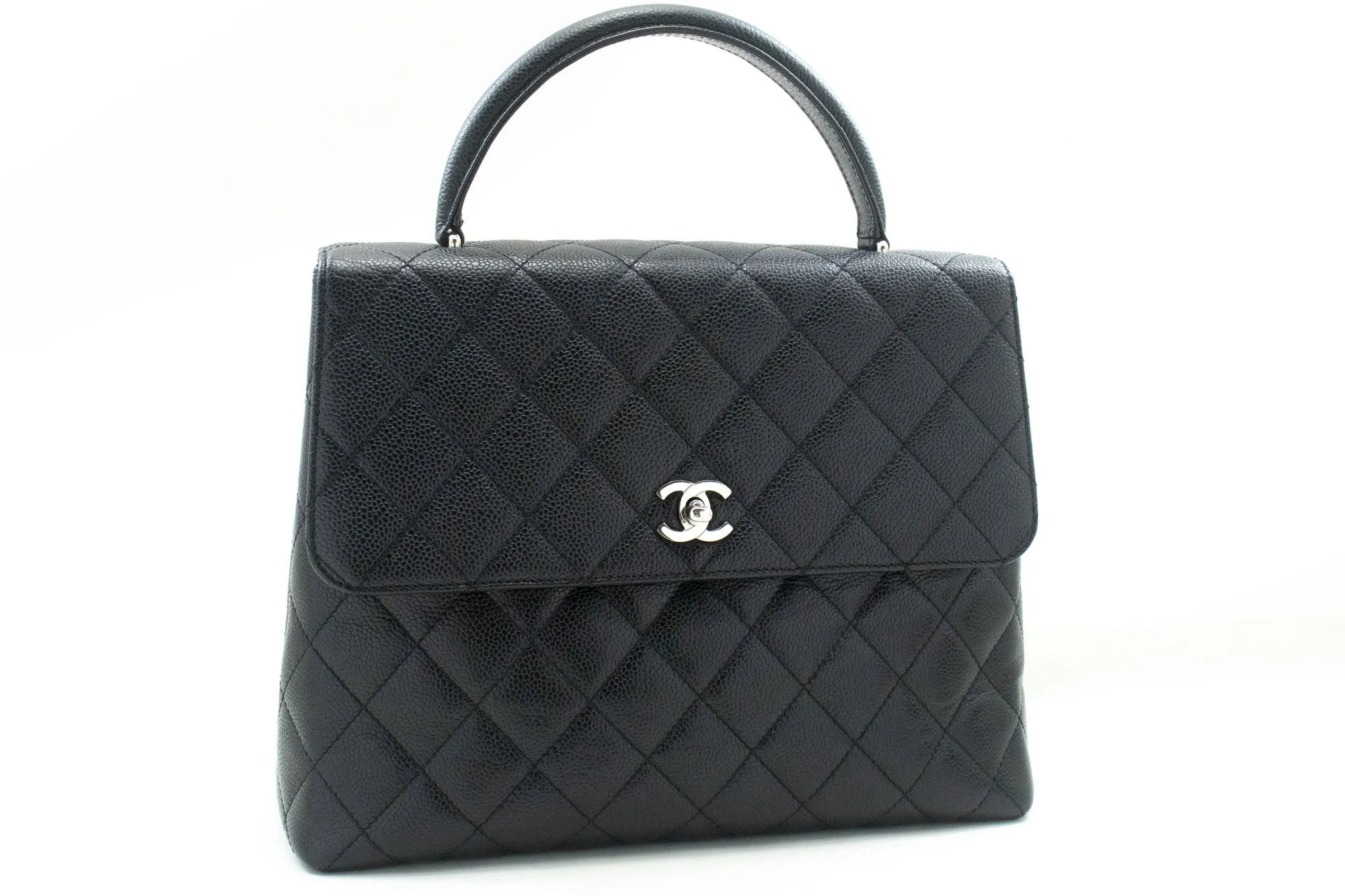 CHANEL Grained Calfskin Handbag Top Handle Bag Kelly Black Flap p08