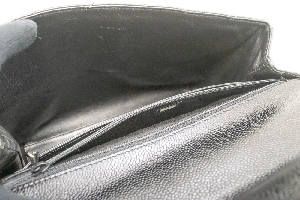 CHANEL Grained Calfskin Handbag Top Handle Bag Kelly Black Flap p08