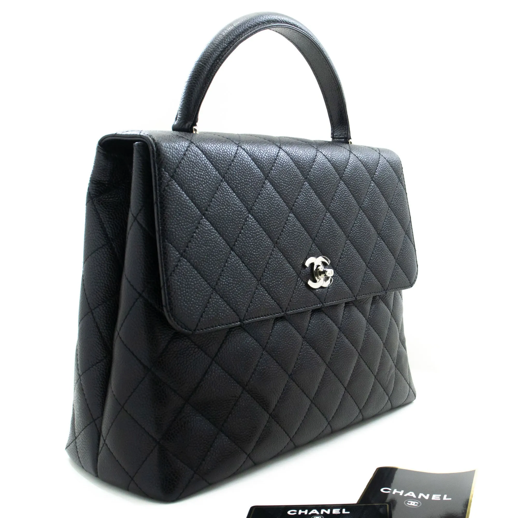 CHANEL Grained Calfskin Handbag Top Handle Bag Kelly Black Flap p08