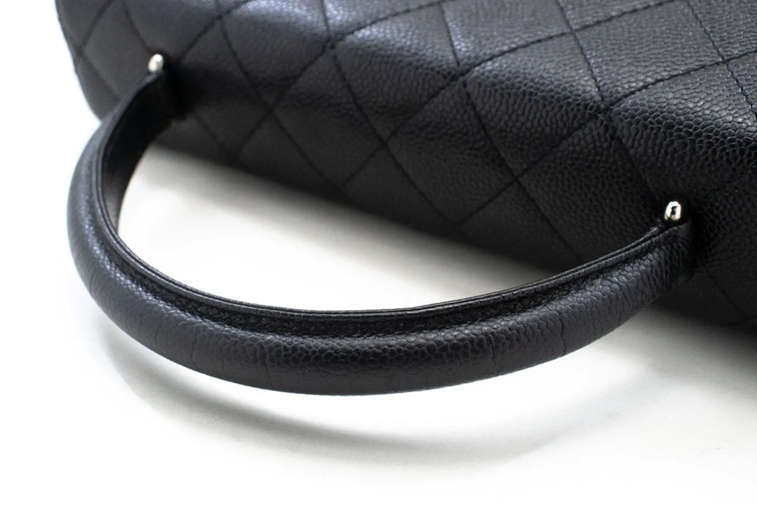 CHANEL Grained Calfskin Handbag Top Handle Bag Kelly Black Flap p08
