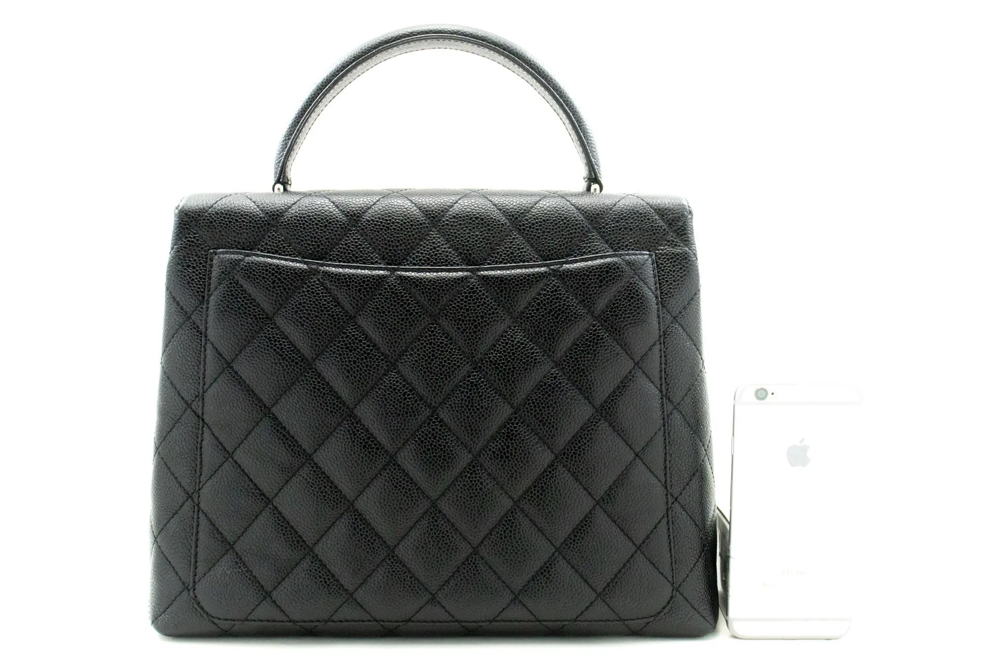 CHANEL Grained Calfskin Handbag Top Handle Bag Kelly Black Flap p08