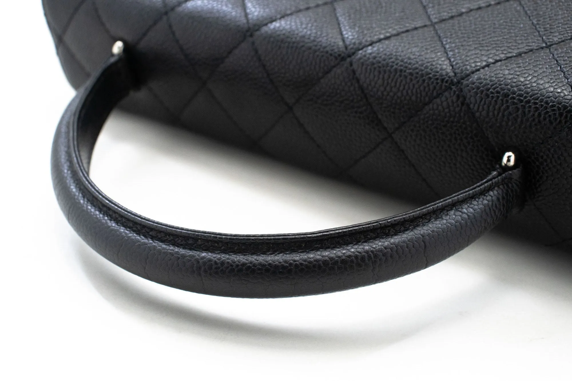 CHANEL Grained Calfskin Handbag Top Handle Bag Kelly Black Flap p08