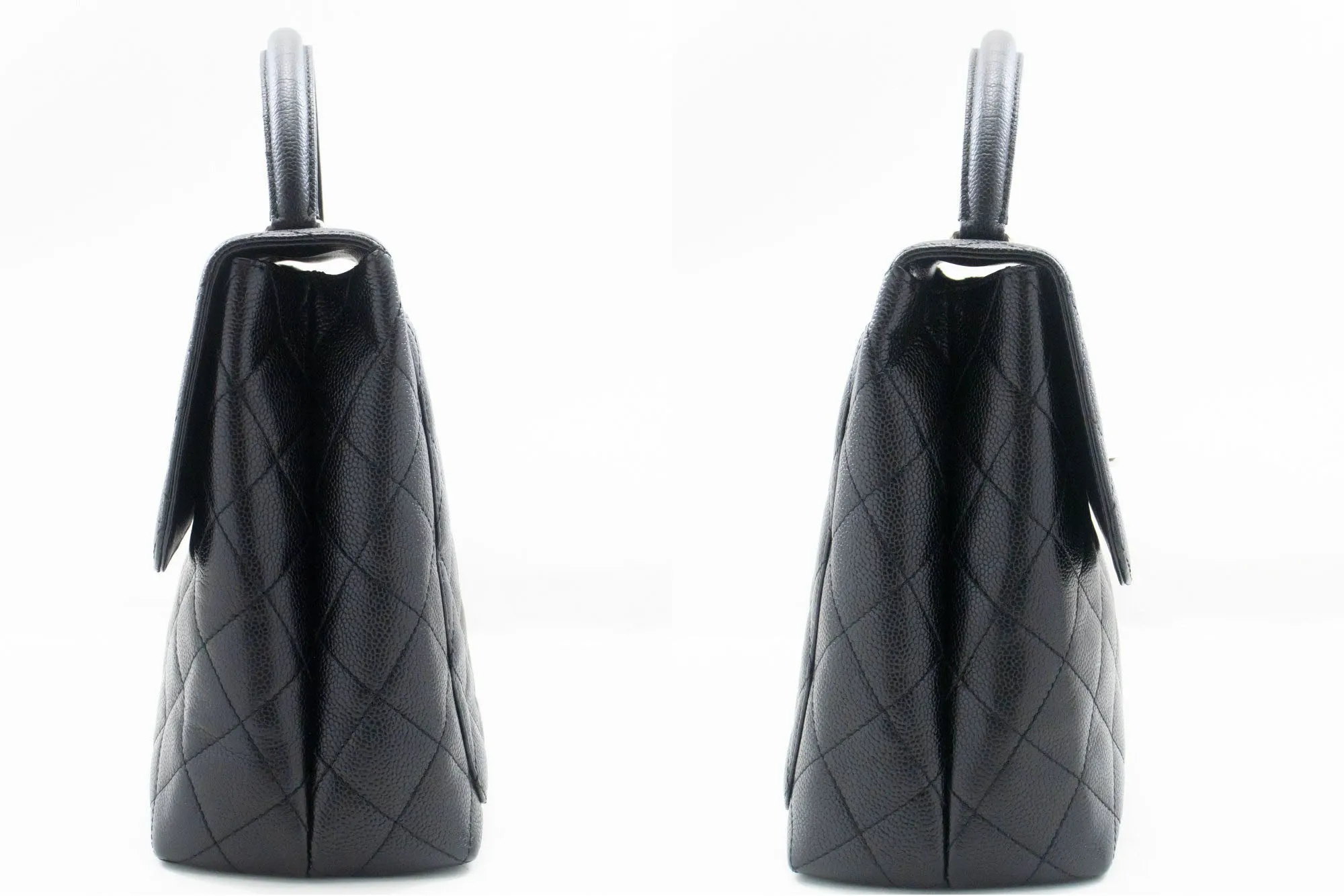 CHANEL Grained Calfskin Handbag Top Handle Bag Kelly Black Flap p08