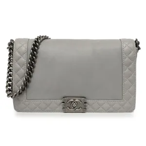 Chanel Grey Calfskin New Medium Boy Reverso Flap