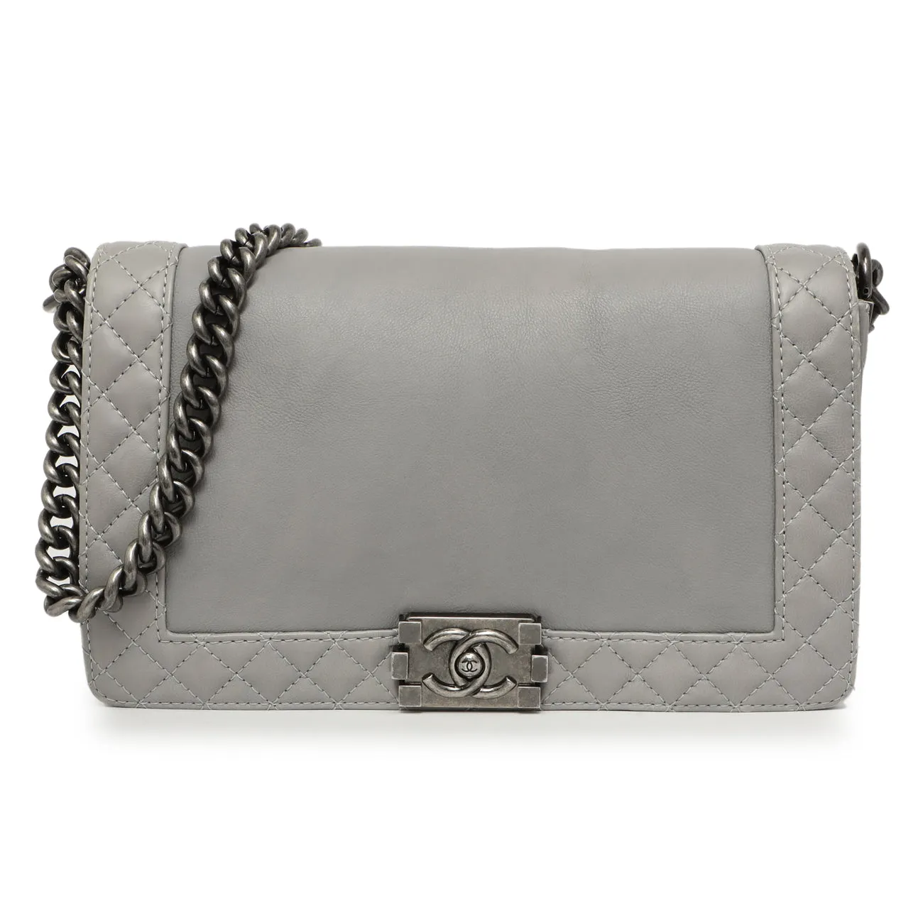 Chanel Grey Calfskin New Medium Boy Reverso Flap
