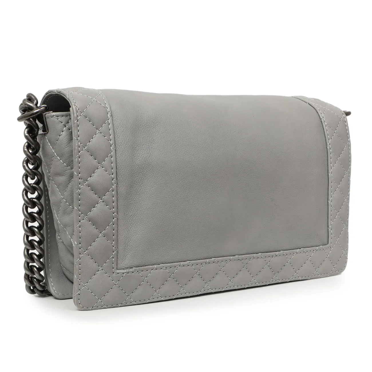 Chanel Grey Calfskin New Medium Boy Reverso Flap