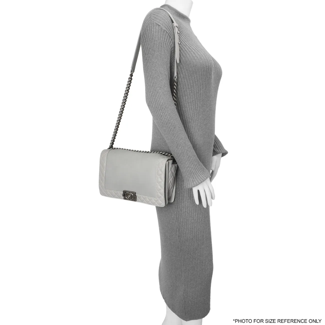 Chanel Grey Calfskin New Medium Boy Reverso Flap