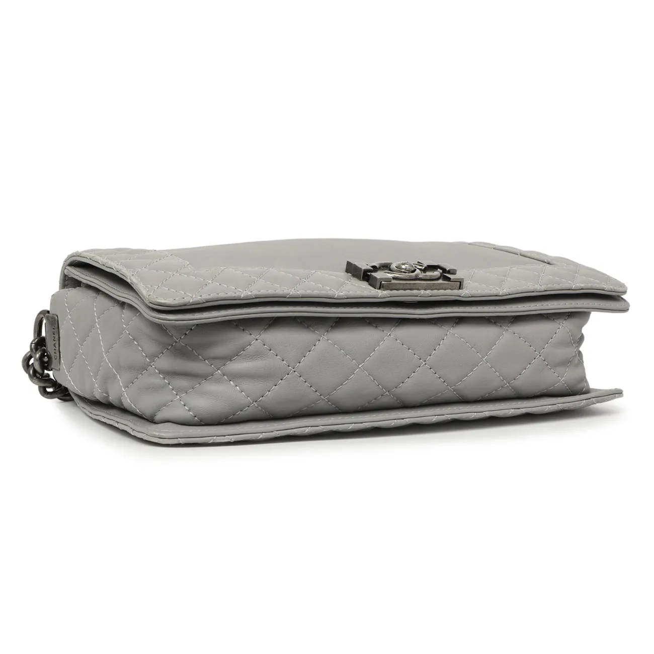 Chanel Grey Calfskin New Medium Boy Reverso Flap