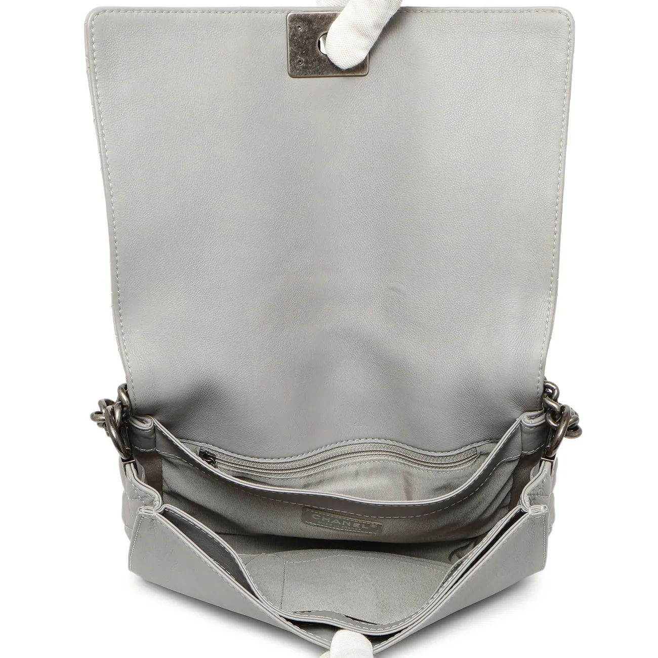Chanel Grey Calfskin New Medium Boy Reverso Flap