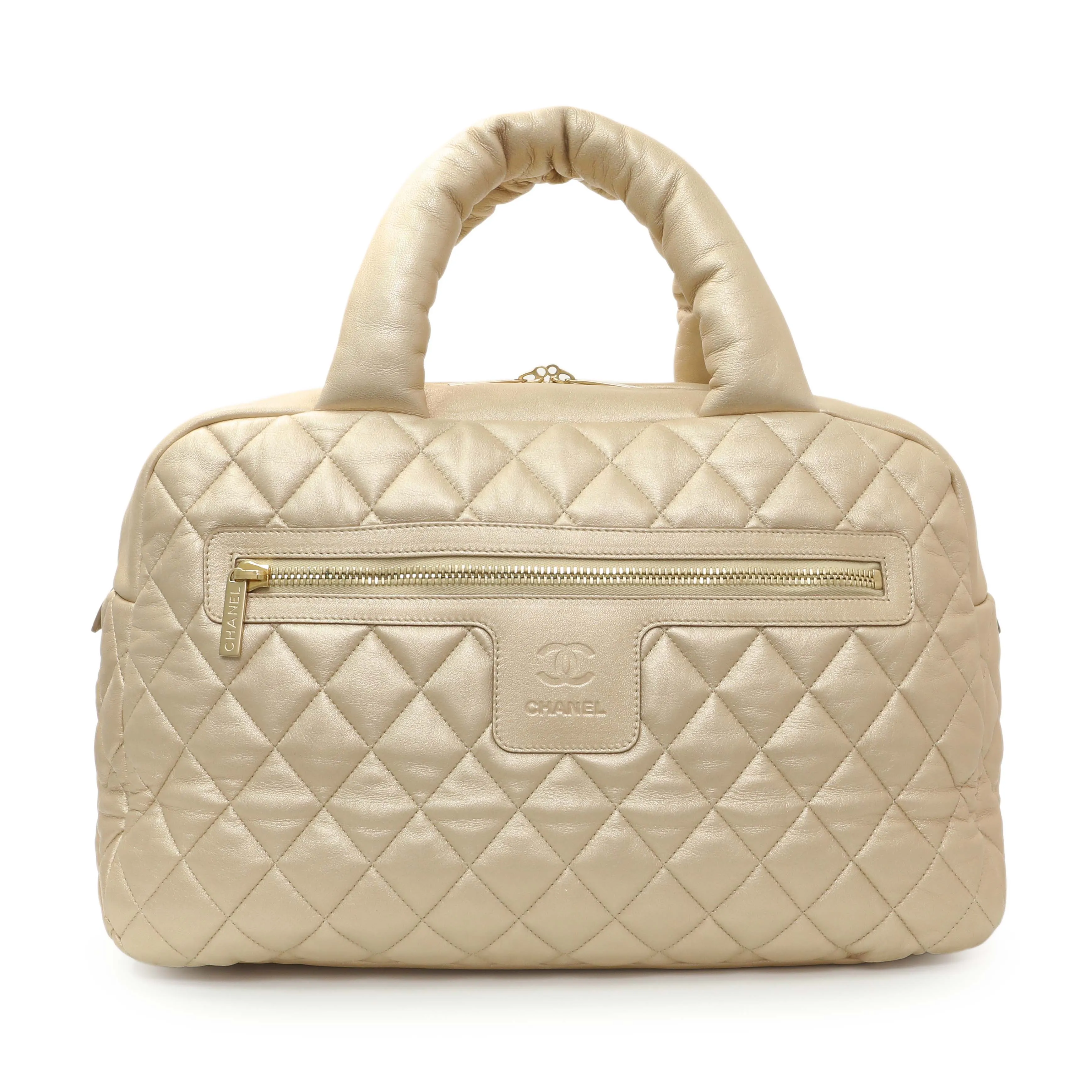 Chanel Light Gold Quilted Lambskin Coco Cocoon Bowler