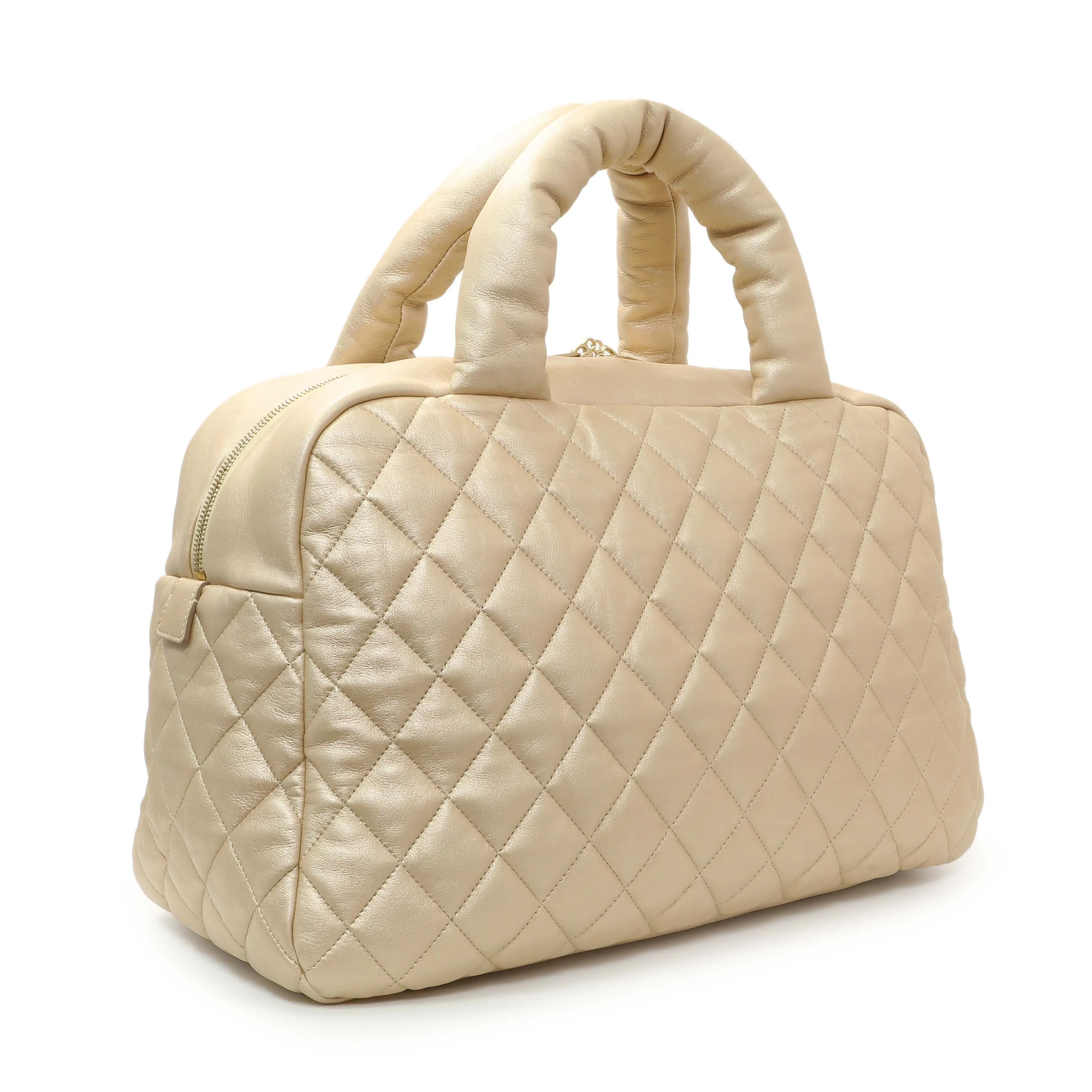 Chanel Light Gold Quilted Lambskin Coco Cocoon Bowler