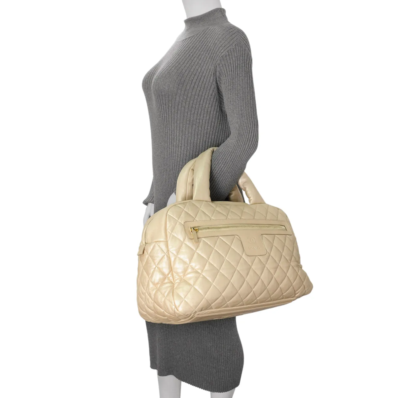 Chanel Light Gold Quilted Lambskin Coco Cocoon Bowler