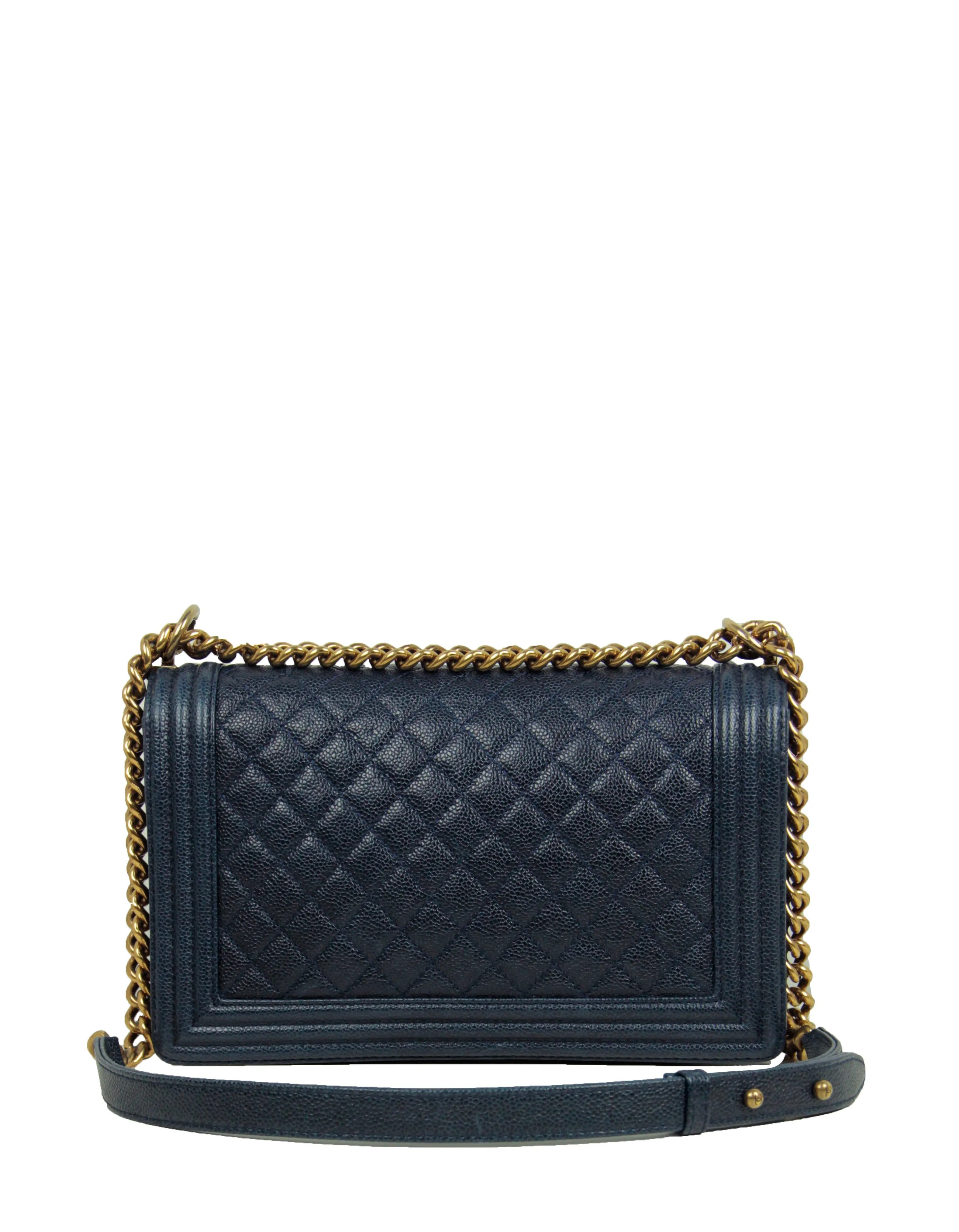 Chanel Navy Caviar Leather New Medium Boy Flap Bag