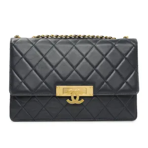 Chanel Navy Quilted Lambskin Large Golden Class Flap
