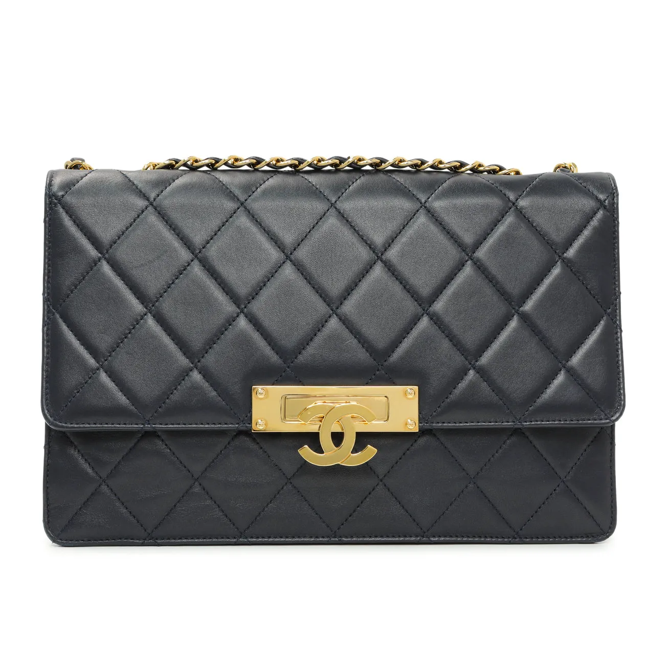 Chanel Navy Quilted Lambskin Large Golden Class Flap
