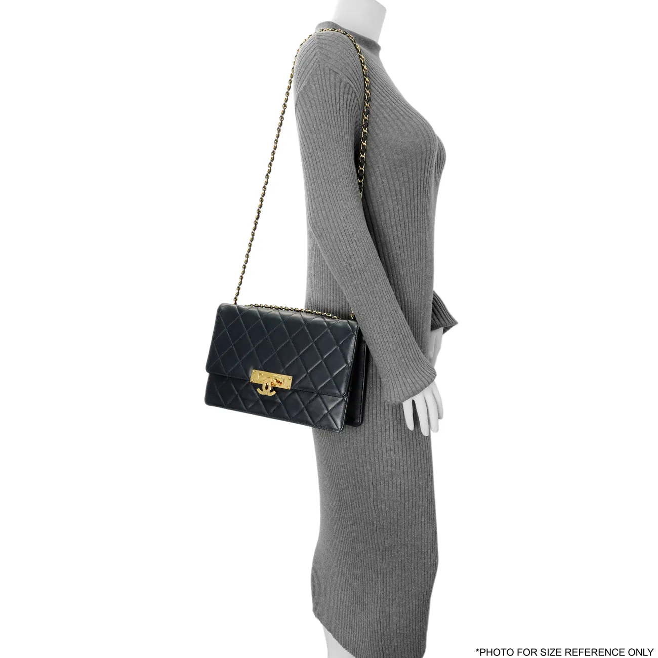 Chanel Navy Quilted Lambskin Large Golden Class Flap