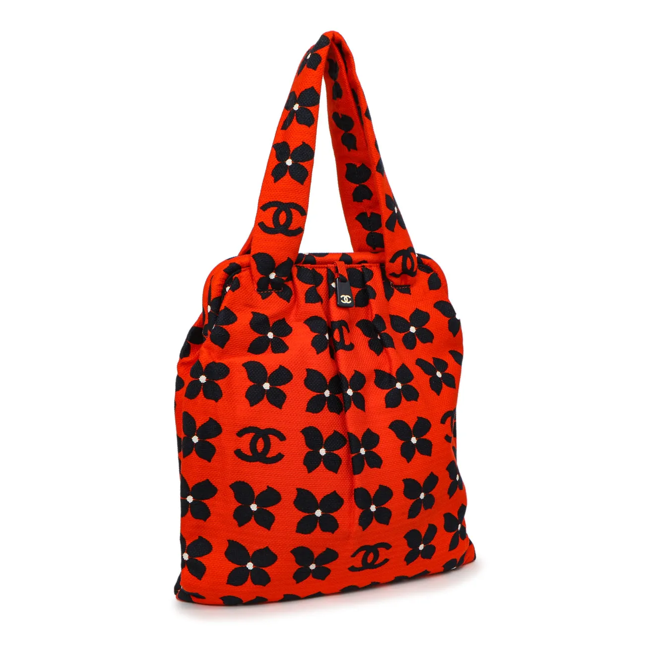 Chanel Red Floral Canvas Frame Tote