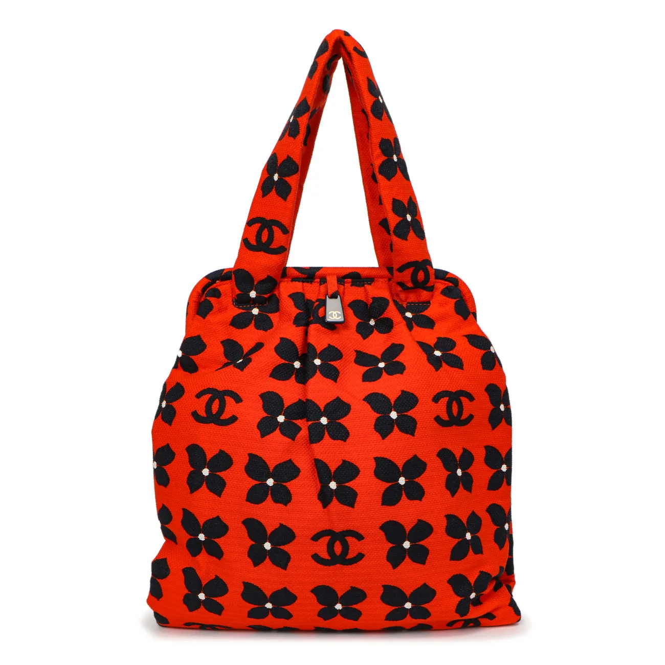 Chanel Red Floral Canvas Frame Tote