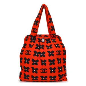 Chanel Red Floral Canvas Frame Tote
