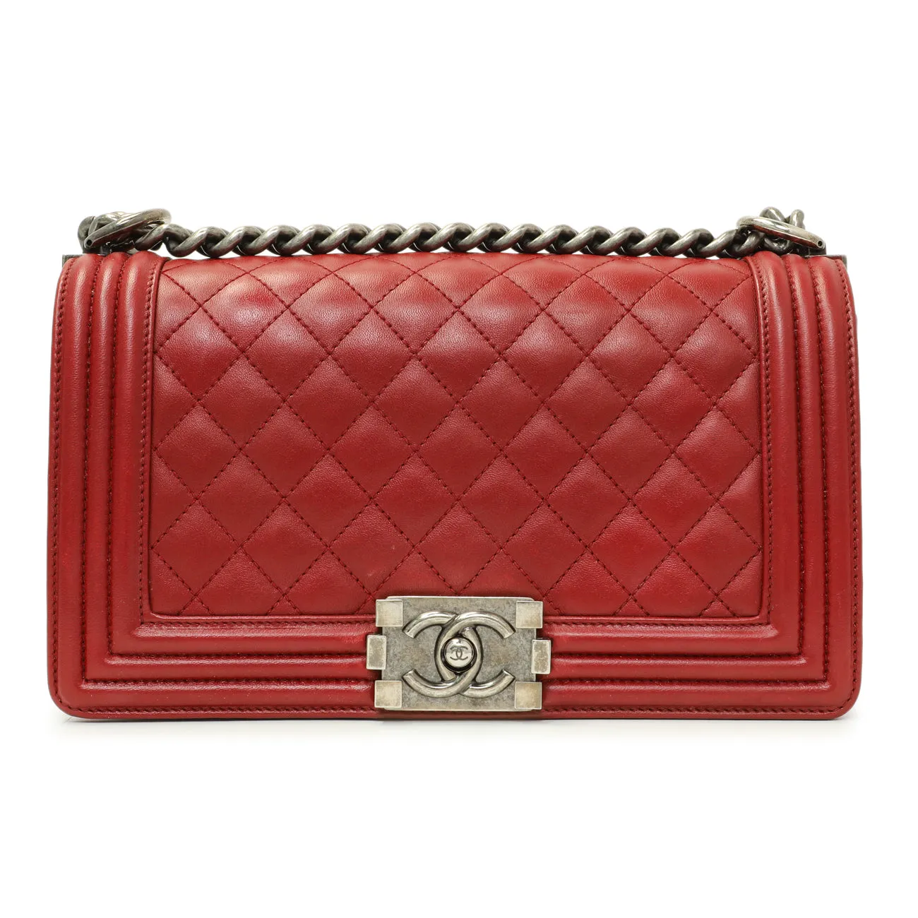 Chanel Red Quilted Calfskin Medium Boy Flap