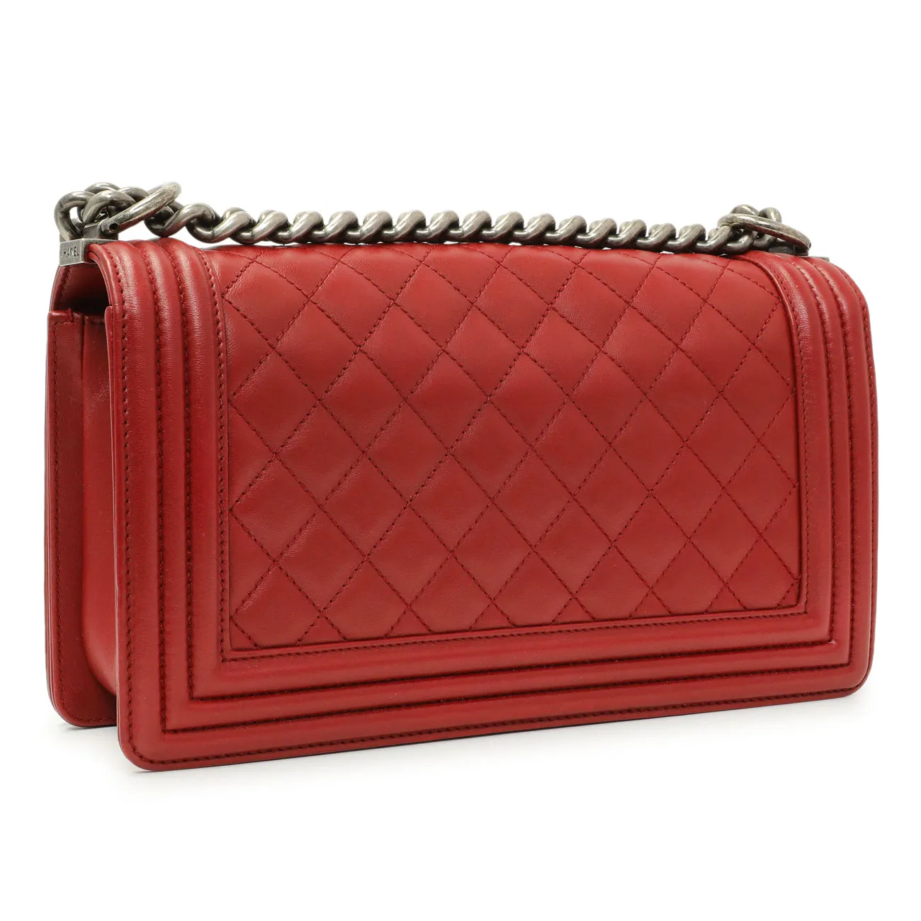 Chanel Red Quilted Calfskin Medium Boy Flap