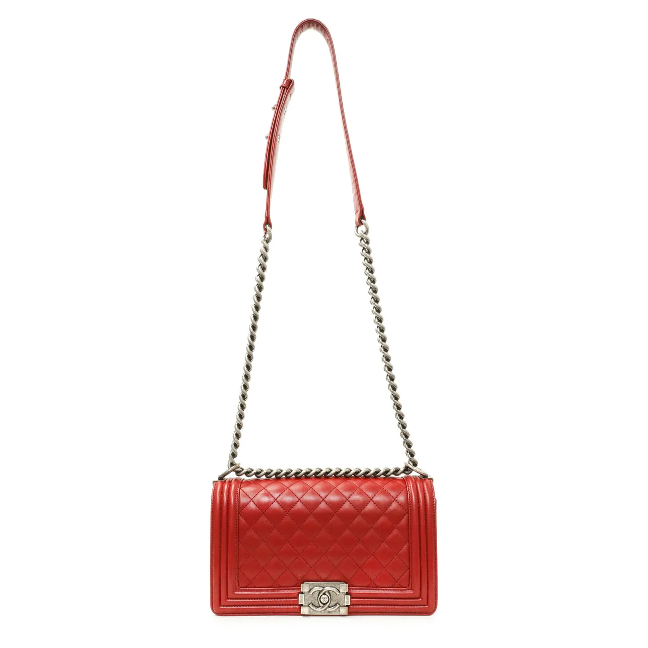 Chanel Red Quilted Calfskin Medium Boy Flap