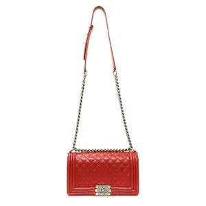 Chanel Red Quilted Calfskin Medium Boy Flap
