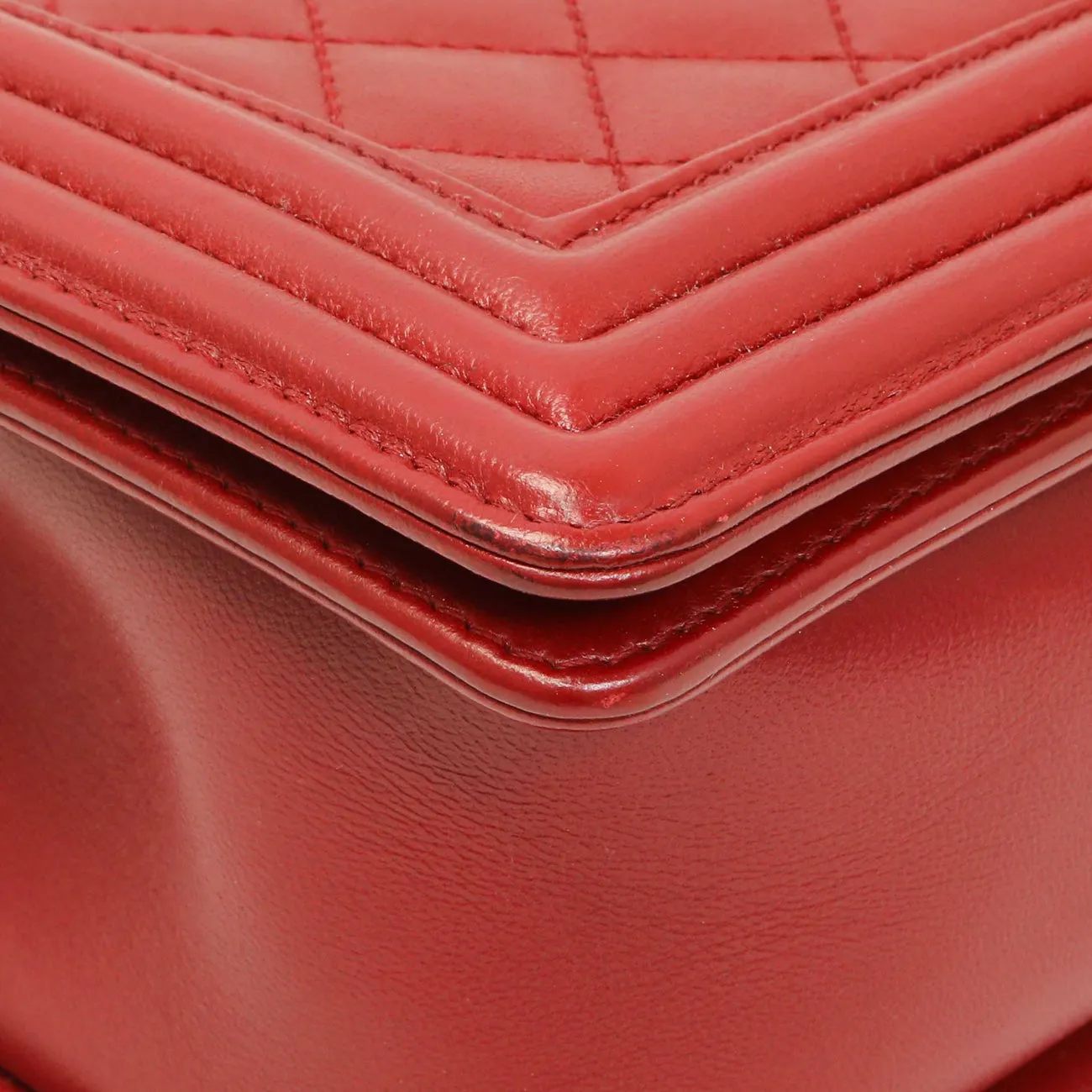Chanel Red Quilted Calfskin Medium Boy Flap