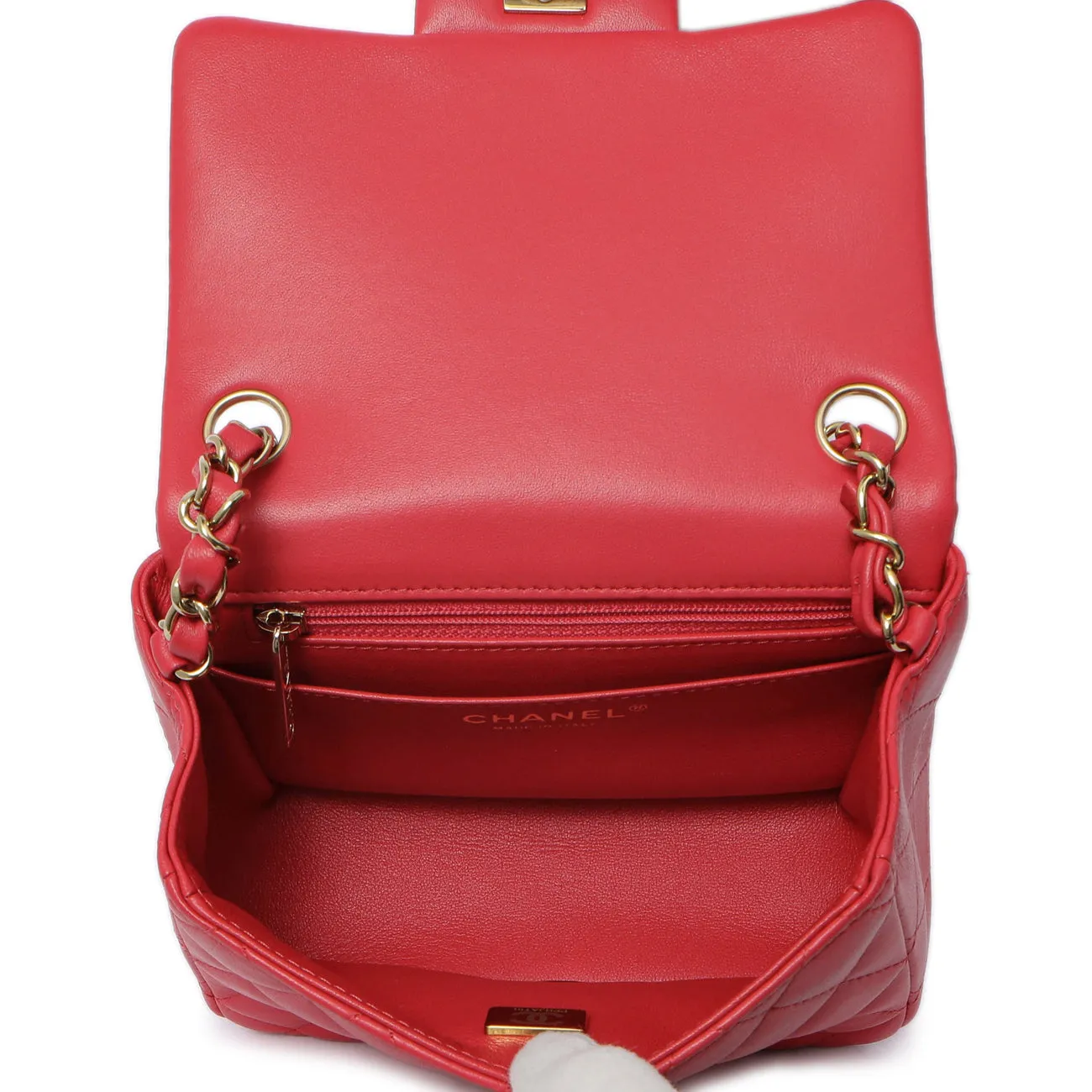 Chanel Red Quilted Lambskin Mini Square Flap