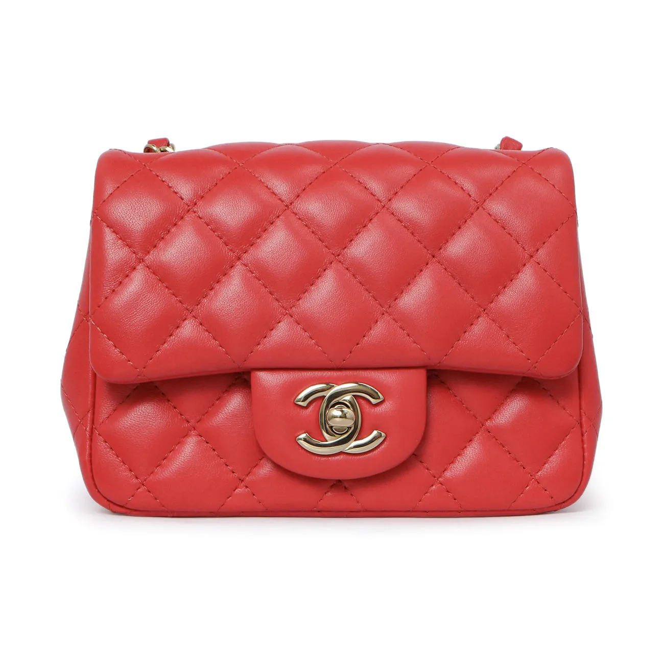 Chanel Red Quilted Lambskin Mini Square Flap