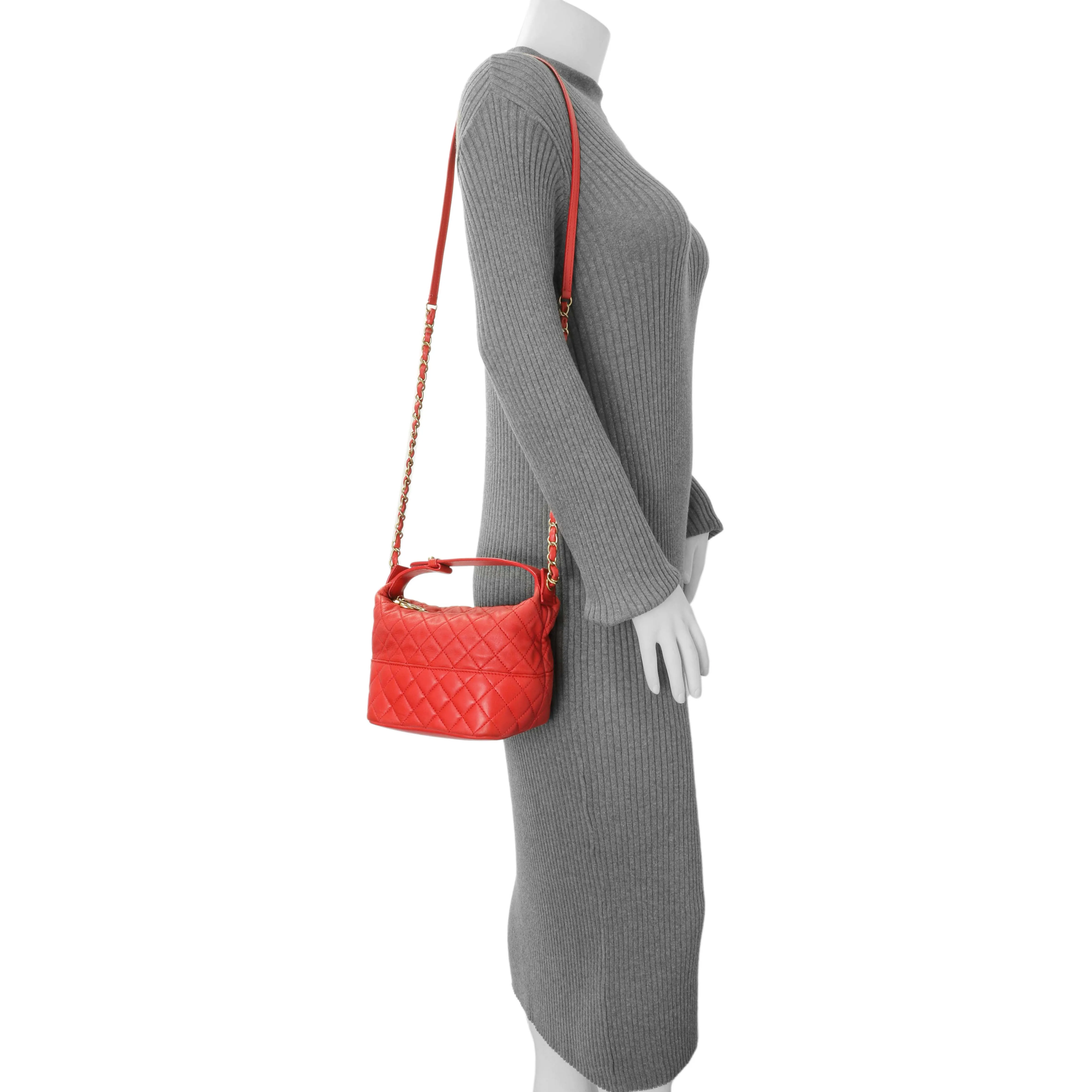 Chanel Red Quilted Lambskin Small Hobo