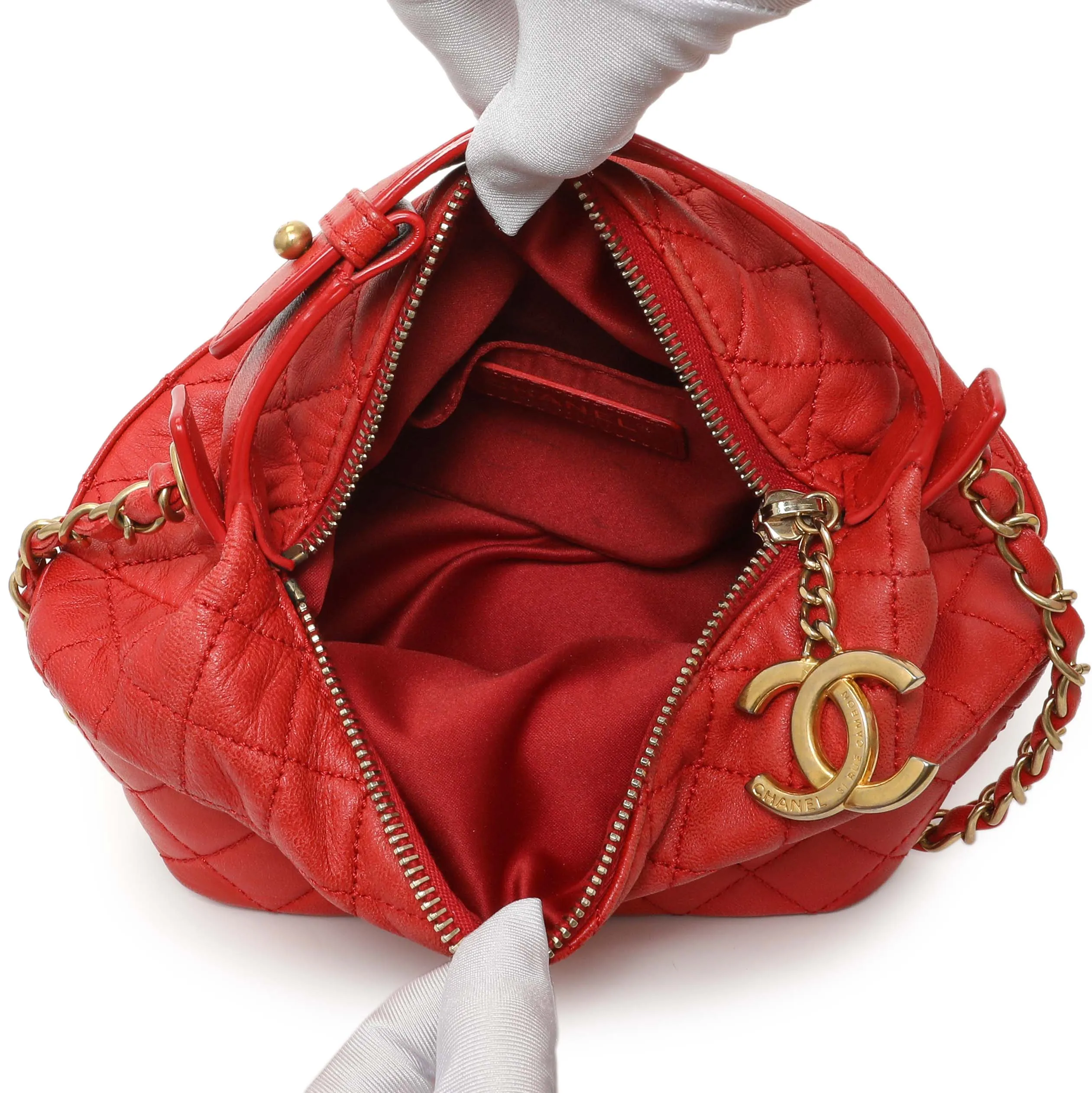 Chanel Red Quilted Lambskin Small Hobo