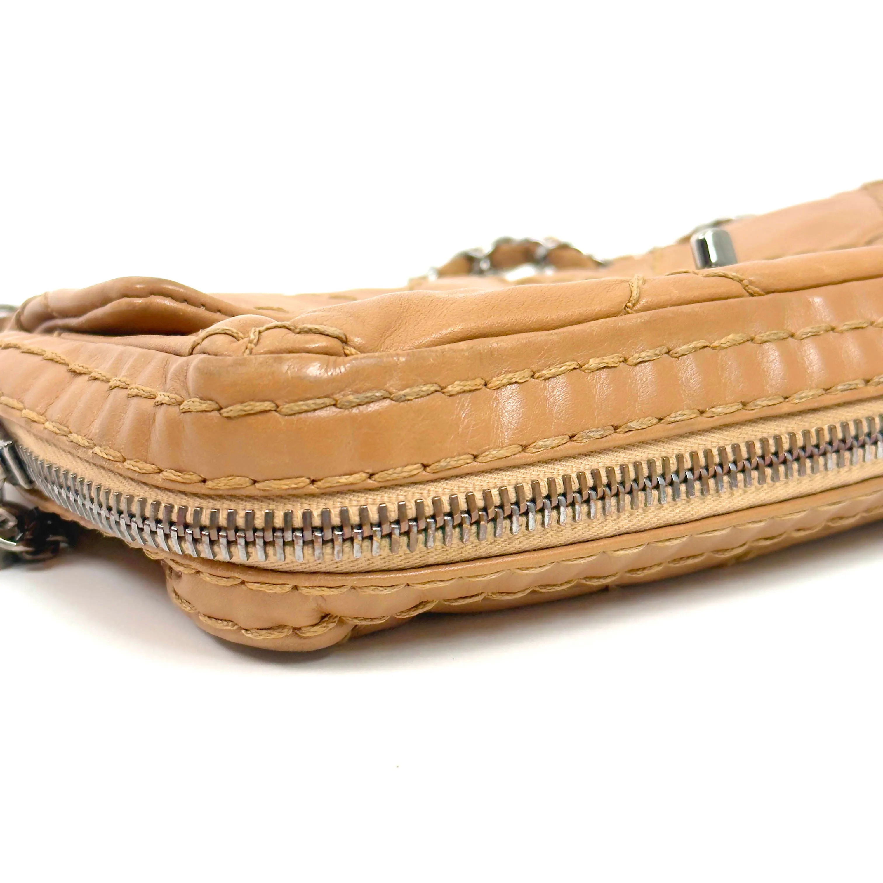CHANEL stitch zip latte leather shoulder bag