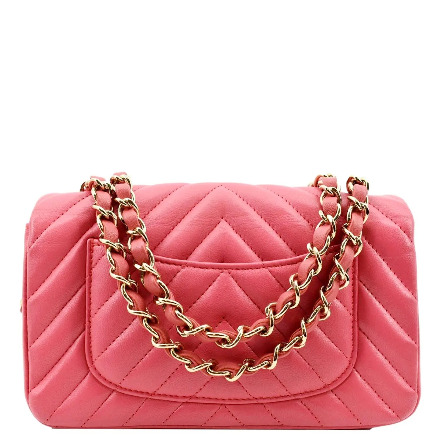 CHANEL Timeless Classic Square Flap Chevron Calfskin Leather Crossbody Bag Pink