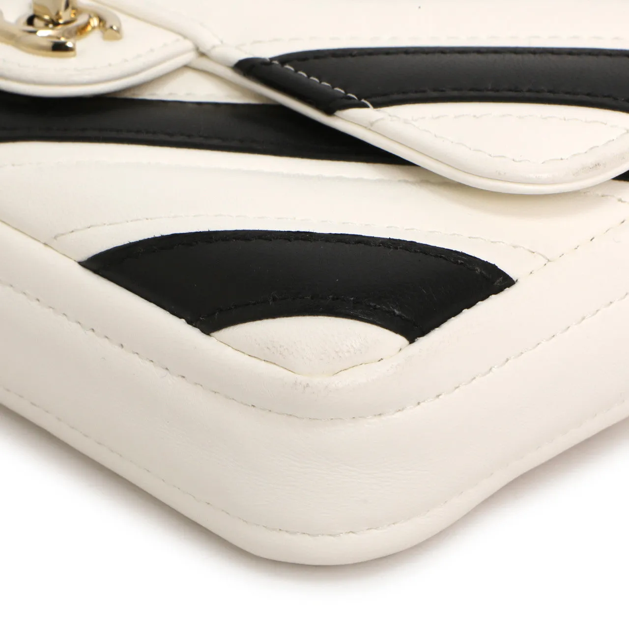 Chanel White Black Chevron Lambskin Stitched Mini Flap