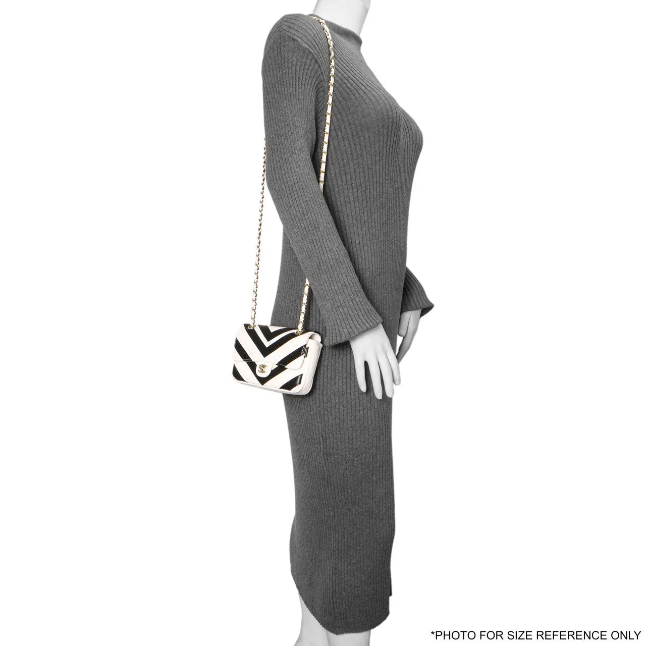 Chanel White Black Chevron Lambskin Stitched Mini Flap