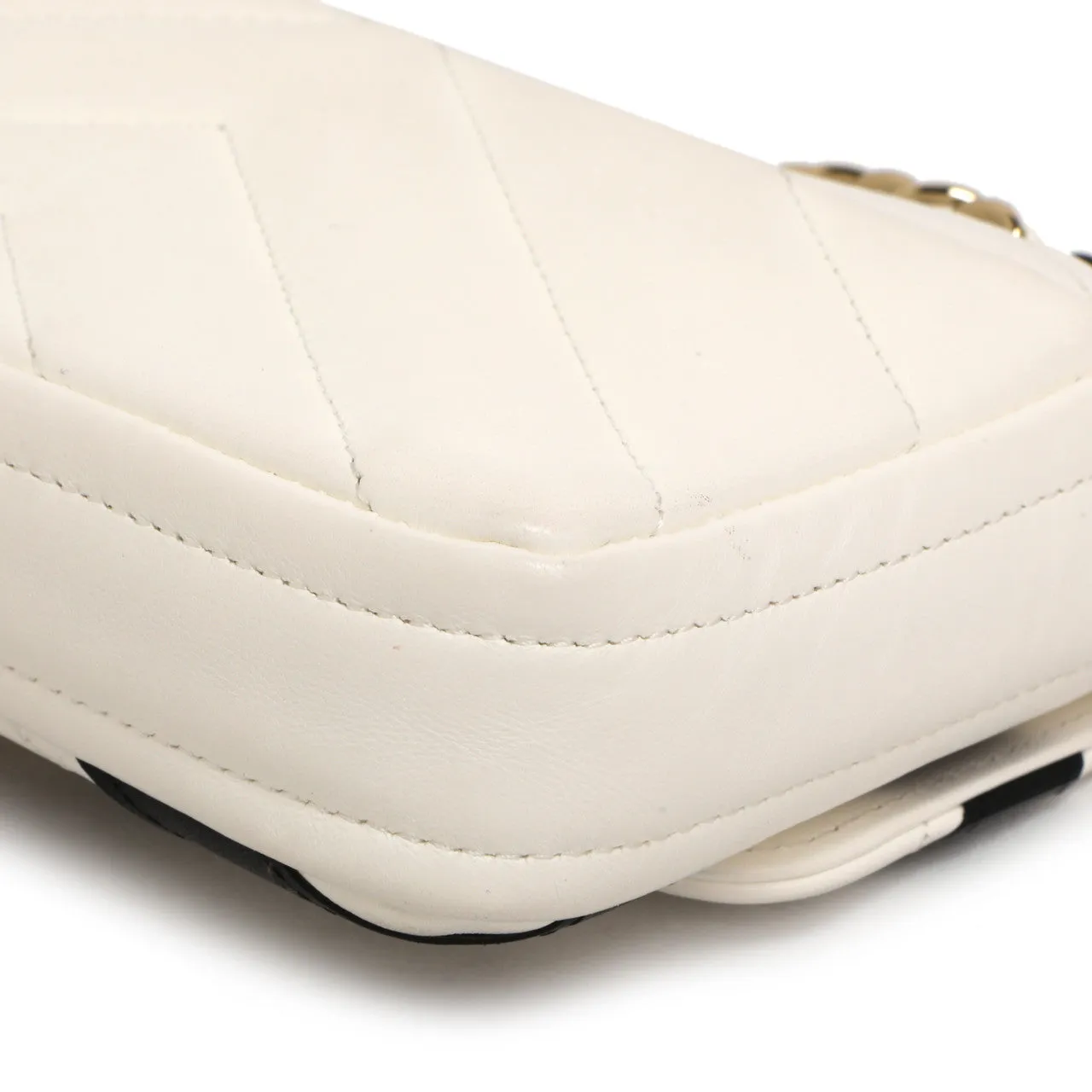 Chanel White Black Chevron Lambskin Stitched Mini Flap