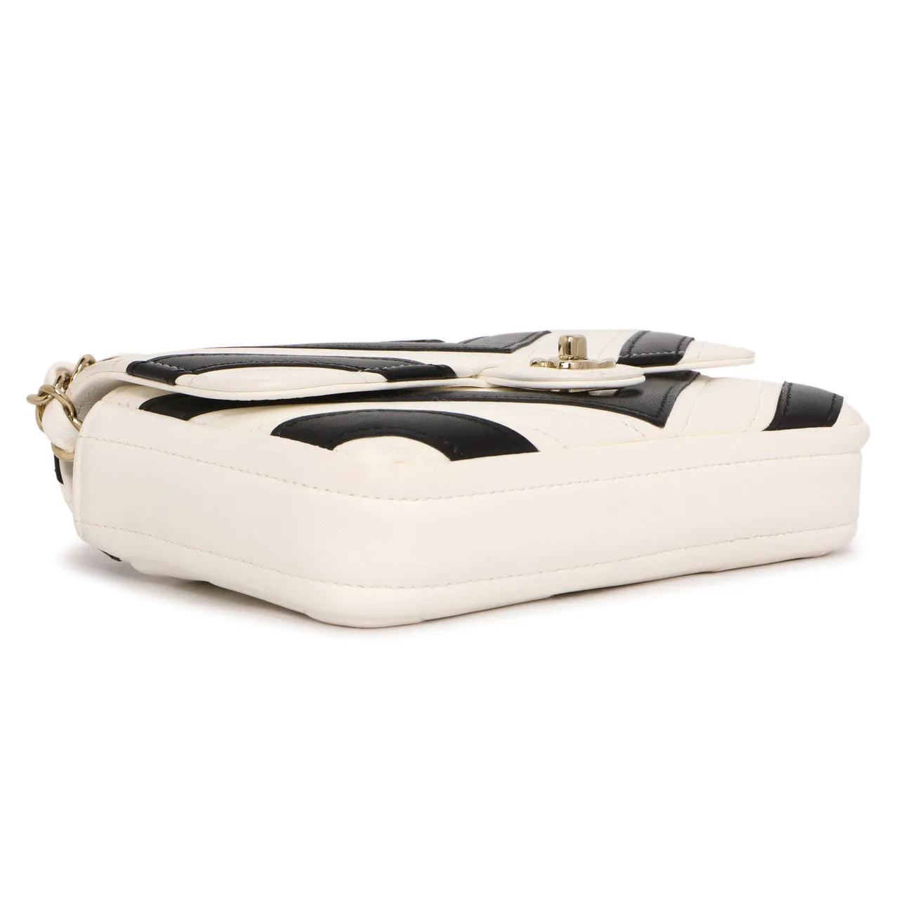 Chanel White Black Chevron Lambskin Stitched Mini Flap